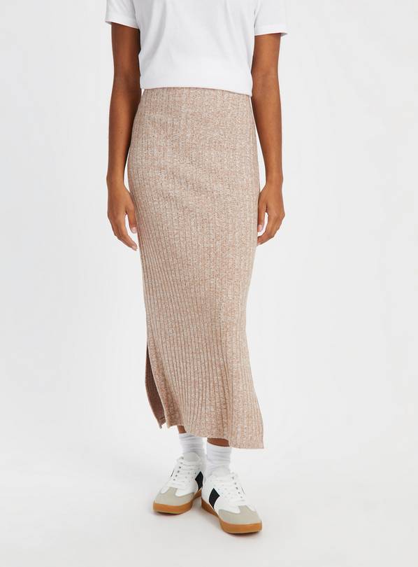 Light Brown Soft Touch Ribbed Midi Skirt 20